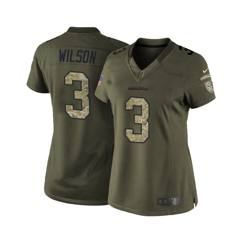 Cheap Russell Wilson Seahawks Women Jersey From China Olive Salute To Service #3