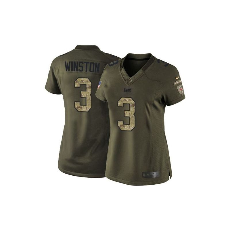 Cheap Jameis Winston Buccaneers Women Jersey From China Olive Salute To Service #3