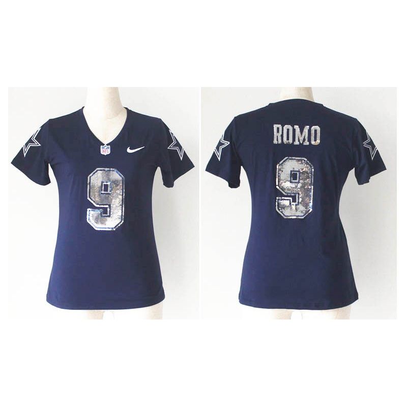 Cheap Tony Romo Cowboys Women Jersey From China Blue Sequin Fashion #9