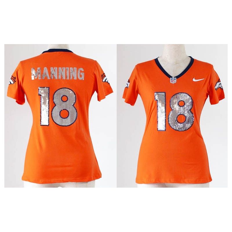 Cheap Peyton Manning Broncos Women Jersey From China Orange Sequin Fashion #18