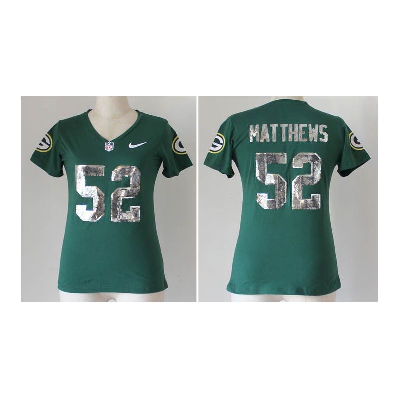 Cheap Clay Matthews Packers Women Jersey From China Green Sequin Fashion #52