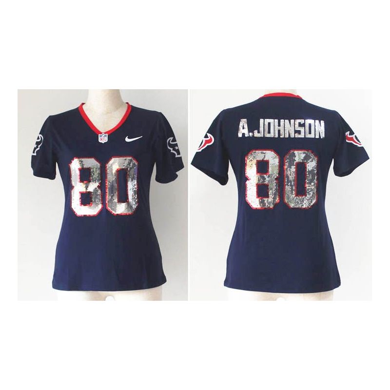Cheap Andre Johnson Texans Women Jersey From China Blue Sequin Fashion #80