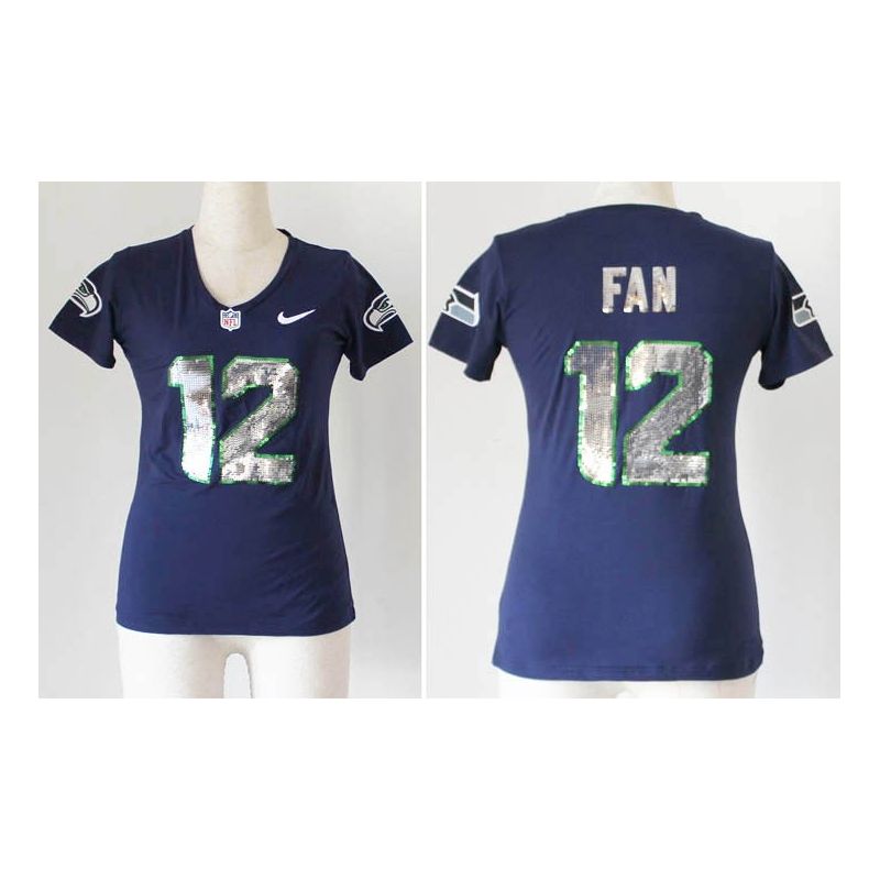 Cheap 12th Fan Seahawks Women Jersey From China Blue Sequin Fashion #12