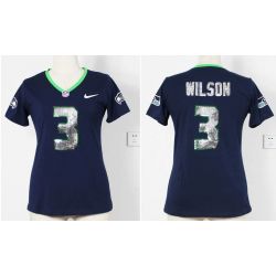 Cheap Russell Wilson Seahawks Blue Women Jersey From China I Sequin Fashion #3