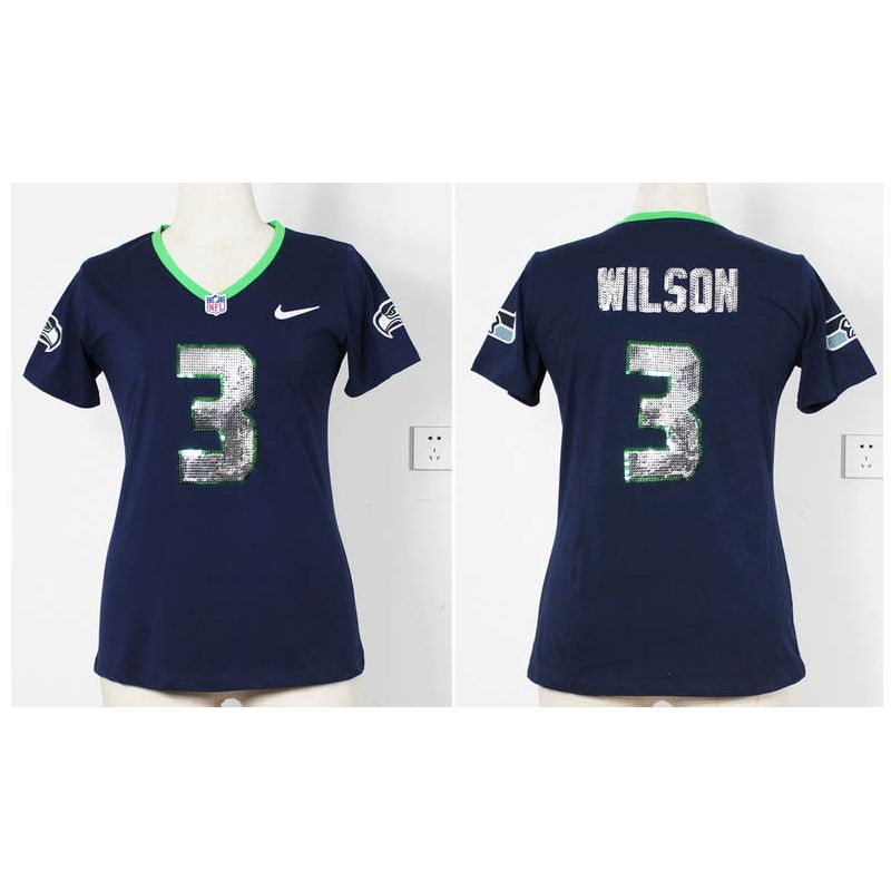 Cheap Russell Wilson Seahawks Blue Women Jersey From China I Sequin Fashion #3