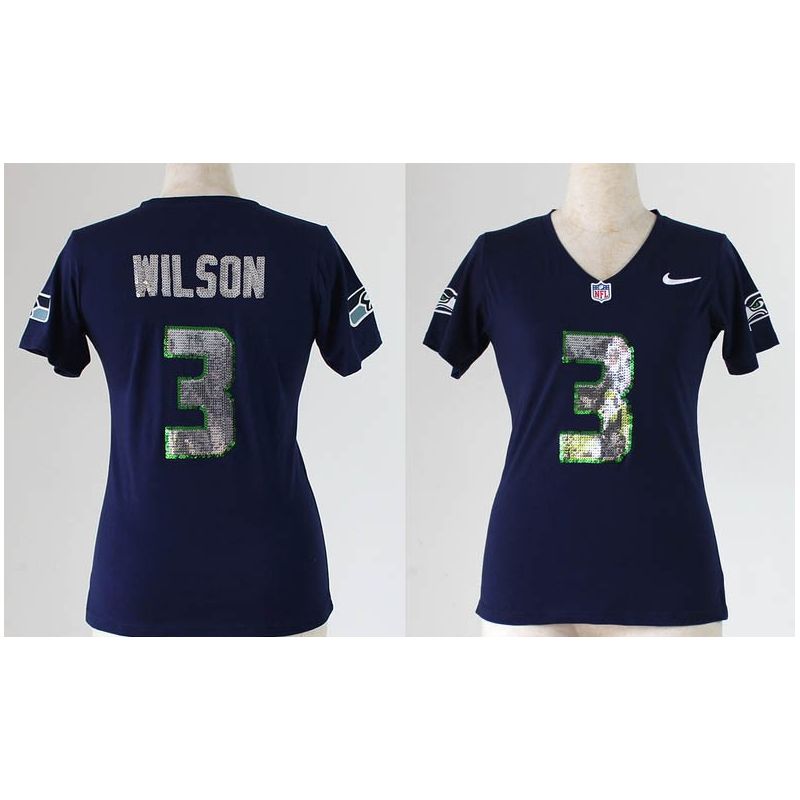 Cheap Russell Wilson Seahawks Women Jersey From China Blue Sequin Fashion #3