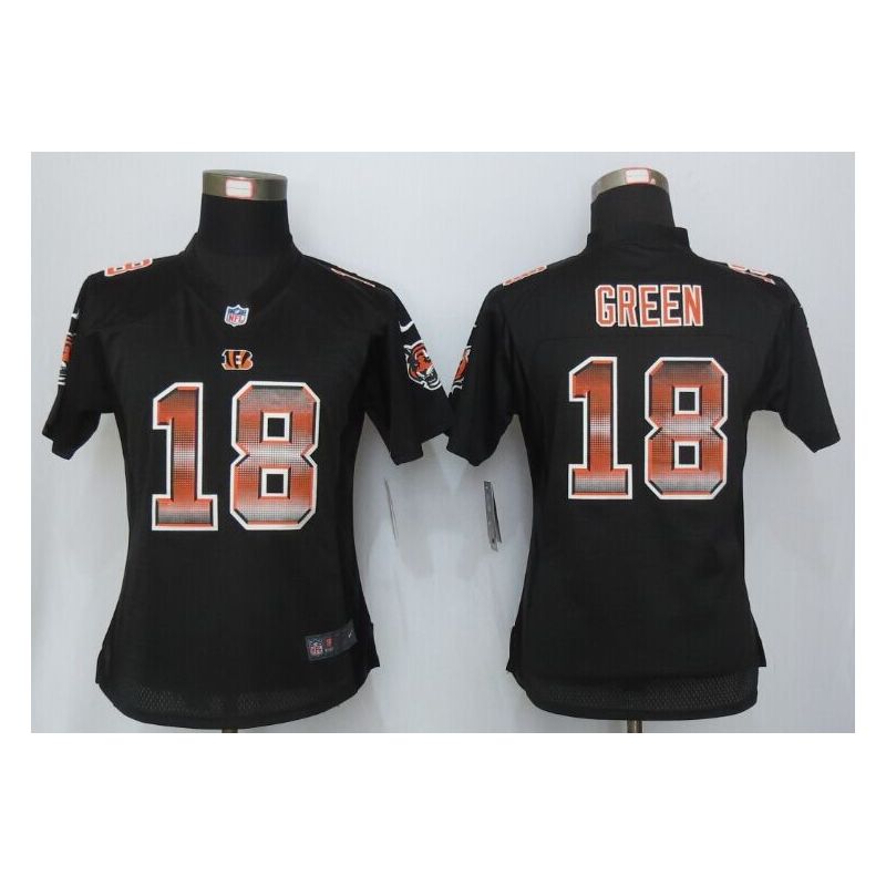 Cheap AJ Green Bengals Women Jersey From China Black Strobe #18