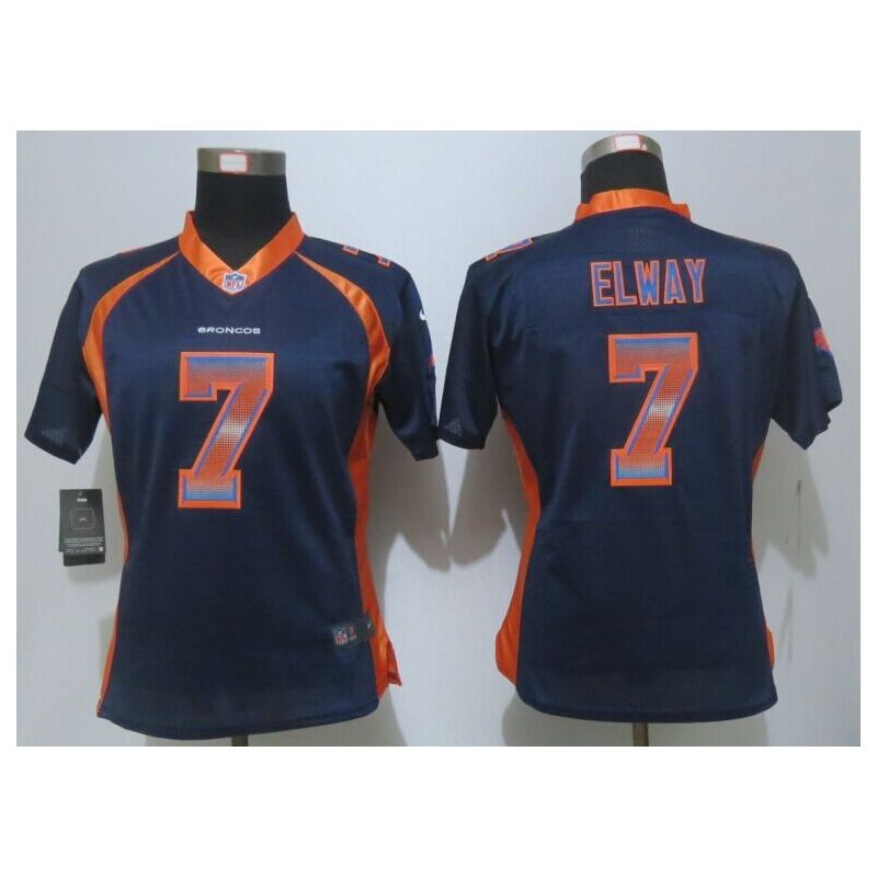 Cheap John Elway Broncos Women Jersey From China Blue Strobe #7