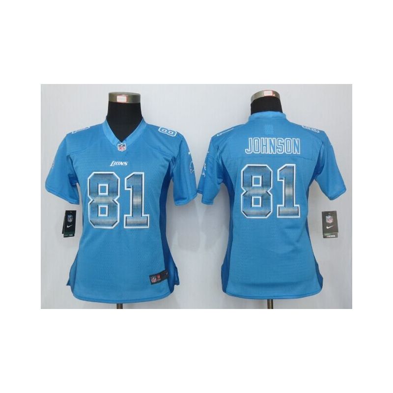 Cheap Calvin Johnson Lions Women Jersey From China Blue Strobe #81