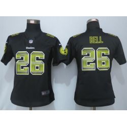 Cheap LeVeon Bell Steelers Women Jersey From China Black Strobe #26
