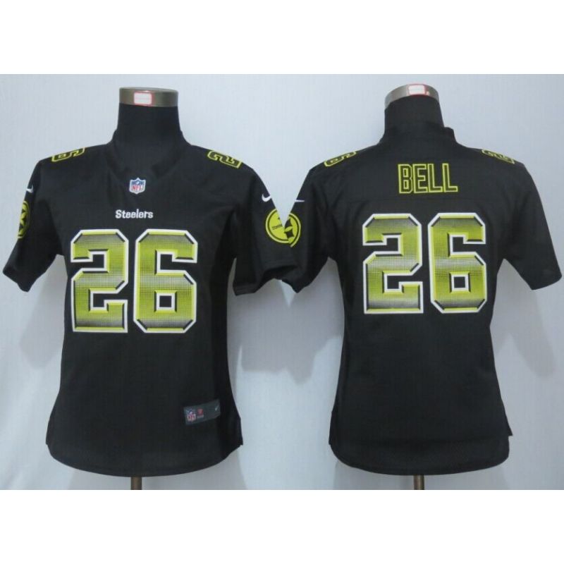 Cheap LeVeon Bell Steelers Women Jersey From China Black Strobe #26