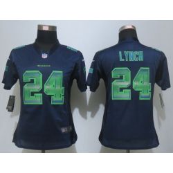 Cheap Marshawn Lynch Seahawks Women Jersey From China Blue Strobe #24