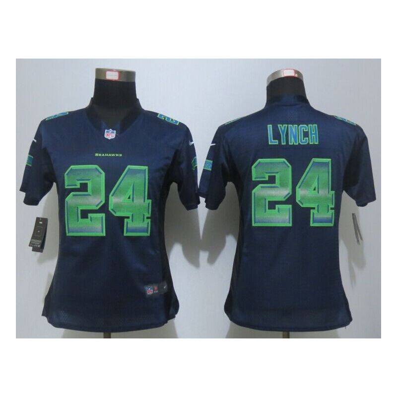 Cheap Marshawn Lynch Seahawks Women Jersey From China Blue Strobe #24