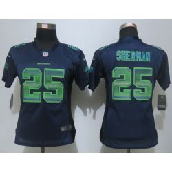 Cheap Richard Sherman Seahawks Women Jersey From China Blue Strobe #25