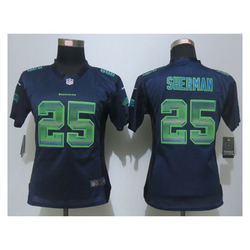 Cheap Richard Sherman Seahawks Women Jersey From China Blue Strobe #25