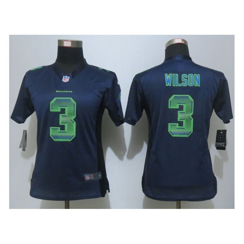 Cheap Russell Wilson Seahawks Women Jersey From China Blue Strobe #3