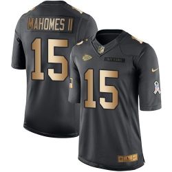 Cheap Patrick Mahomes II Chiefs Jersey From China 2017 draft Salute to Service Gold #15