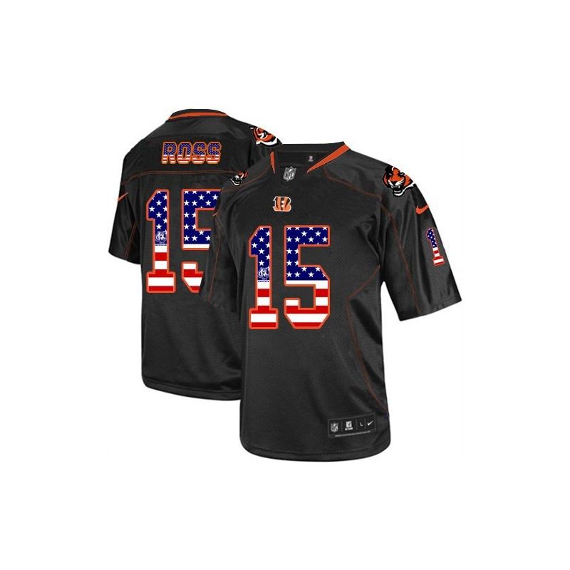 Cheap John Ross Bengals Jersey From China USA Flag Fashion #15 Black