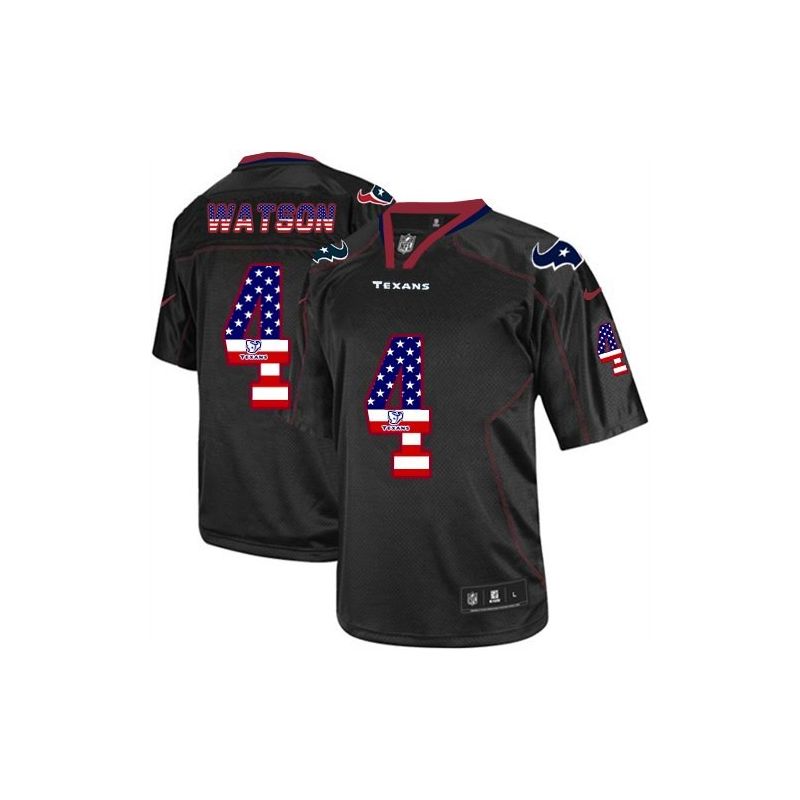 Cheap Deshaun Watson Texans Jersey From China USA Flag Fashion #4 Black