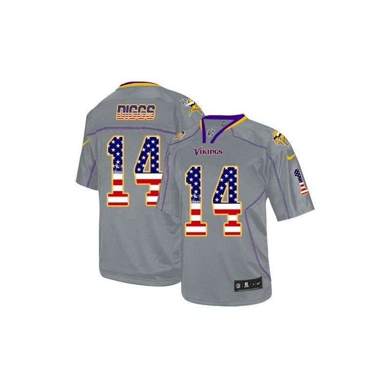 Cheap Stefon Diggs Vikings Jersey From China USA Flag Fashion #14 Grey