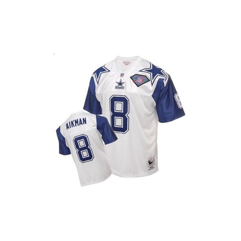 Cheap Troy Aikman Cowboys Jersey #8 White Throwback 75th From China