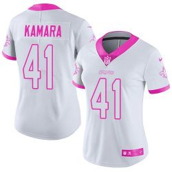 Cheap Alvin Kamara Saints Women Jersey From China 2017 draft White-Pink Rush Fashion #41