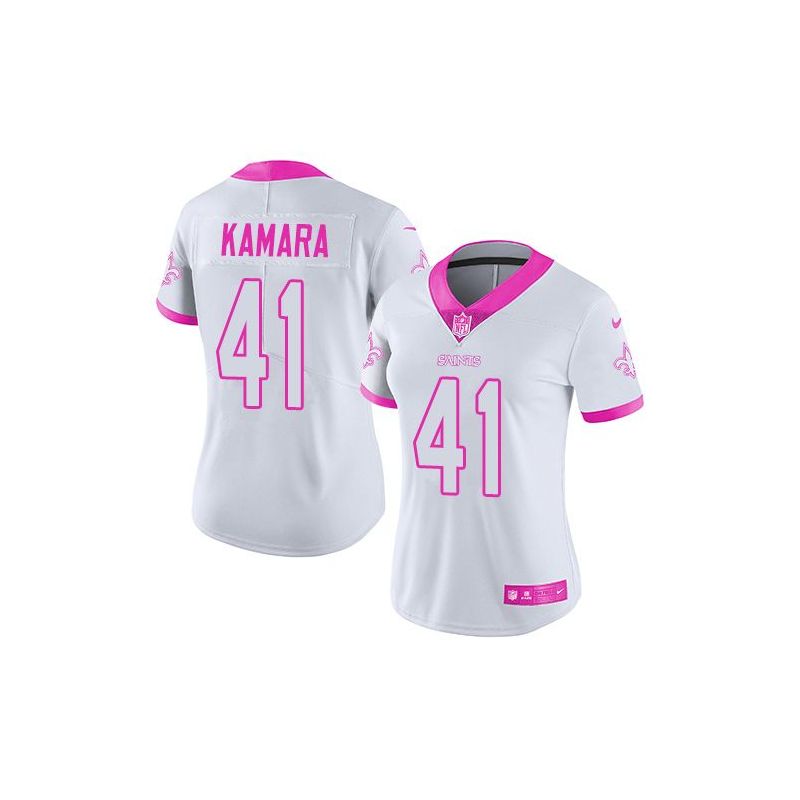 Cheap Alvin Kamara Saints Women Jersey From China 2017 draft White-Pink Rush Fashion #41