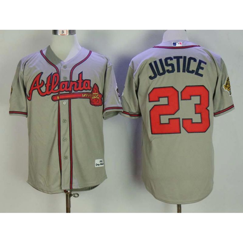 Cheap David Justice Braves Jersey From China Grey 1995 throwback #23