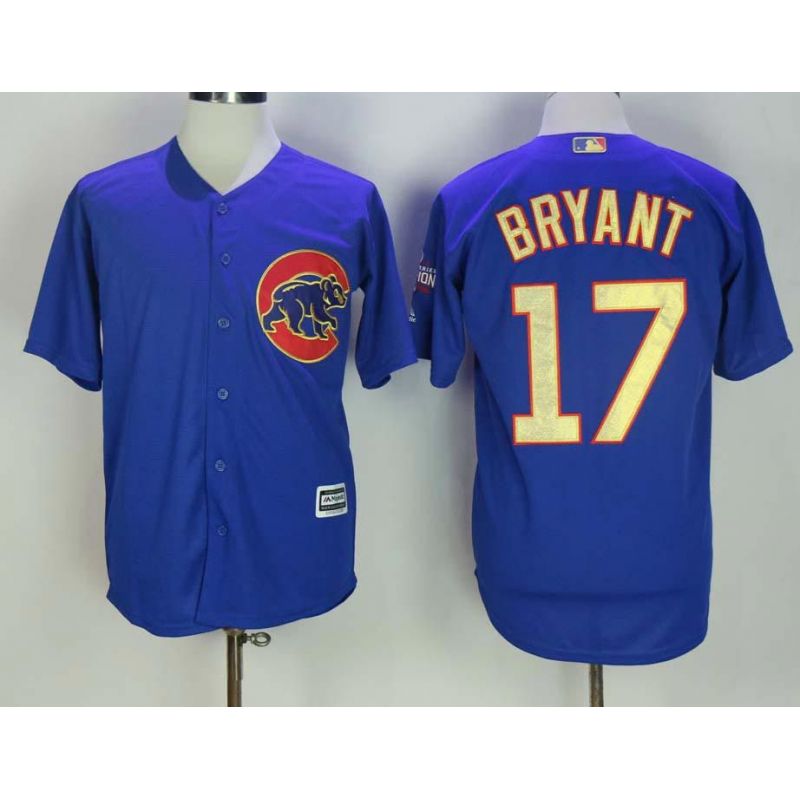 Cheap Kris Bryant Cubs Jersey From China Blue Gold Program for World Series Champions Cool Base #17