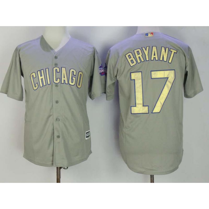 Cheap Kris Bryant Cubs Jersey From China Grey Gold Program for World Series Champions Cool Base #17