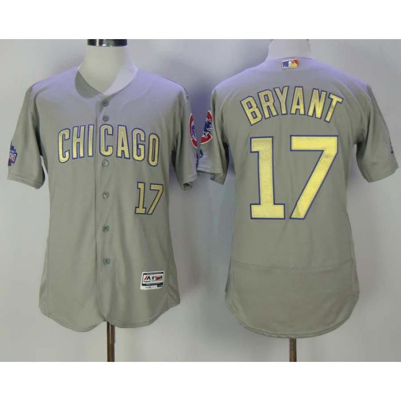 Cheap Kris Bryant Cubs Jersey From China Grey Gold Program for World Series Champions Flex Base #17