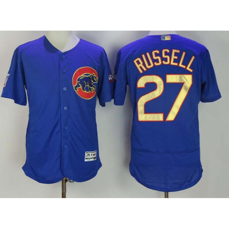 Cheap Addison Russell Cubs Jersey From China Blue Gold Program for World Series Champions Cool Base #27