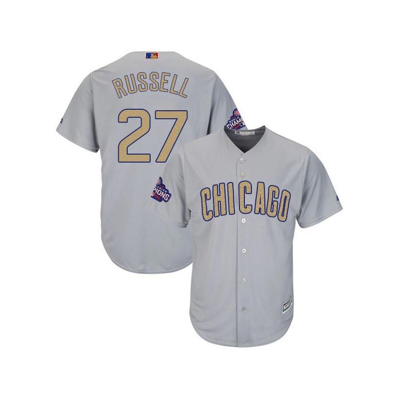 Cheap Addison Russell Cubs Jersey From China Grey Gold Program for World Series Champions Cool Base #27