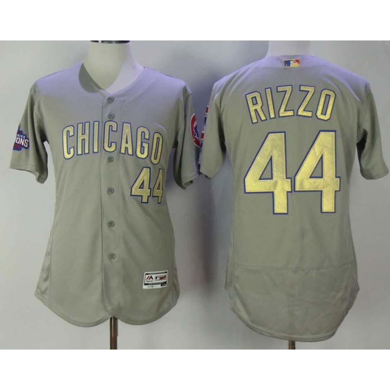 Cheap Anthony Rizzo Cubs Jersey From China Grey Gold Program for World Series Champions Flex Base #44