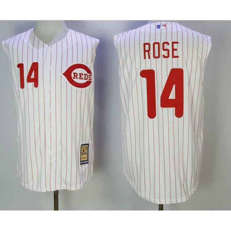 Cheap Pete Rose Reds Jersey From China White throwback no sleeves #14