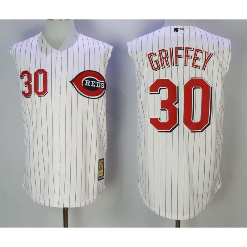 Cheap Ken Griffey Reds Jersey From China White throwback no sleeves #30