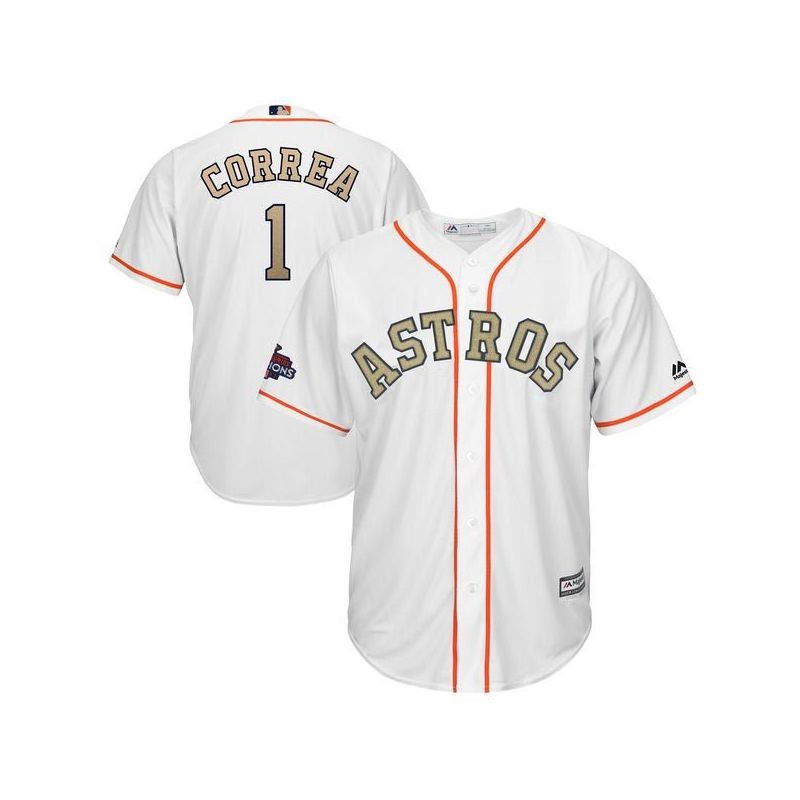 Cheap Rookie Correa Astros Jersey From China White Gold Program for World Series Champions Cool Base #1 Cheap Rookie Correa Astros Jersey From China White Gold Program for World Series Champions Cool Base #1