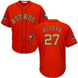 Cheap Jose Altuve Astros Jersey From China Orange Gold Program for World Series Champions Cool Base #27