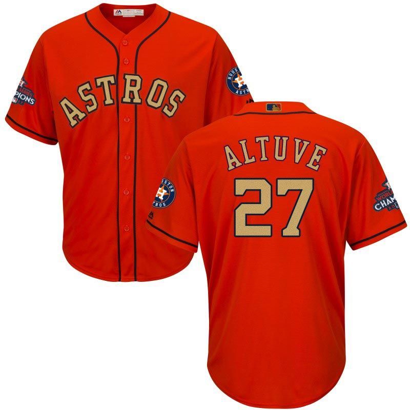 Cheap Jose Altuve Astros Jersey From China Orange Gold Program for World Series Champions Cool Base #27 Cheap Jose Altuve Astros Jersey From China Orange Gold Program for World Series Champions Cool Base #27