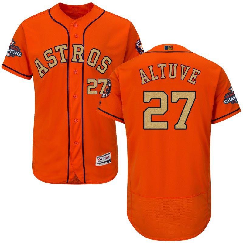 Cheap Jose Altuve Astros Jersey From China Orange Gold Program for World Series Champions Flex Base #27 Cheap Jose Altuve Astros Jersey From China Orange Gold Program for World Series Champions Flex Base #27
