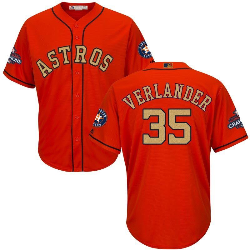Cheap Justin Verlander Astros Jersey From China Orange Gold Program for World Series Champions Cool Base #35 Cheap Justin Verlander Astros Jersey From China Orange Gold Program for World Series Champions Cool Base #35