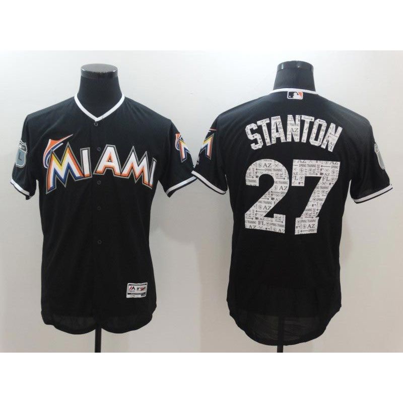 Cheap Giancarlo Stanton Marlins Jersey From China Black 2017 Spring Training #27