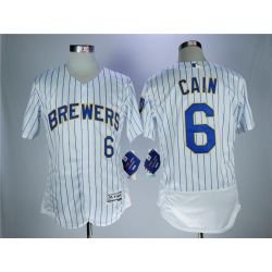 Cheap Lorenzo Cain Brewers Jersey From China White Blue stripes Flex Base #6