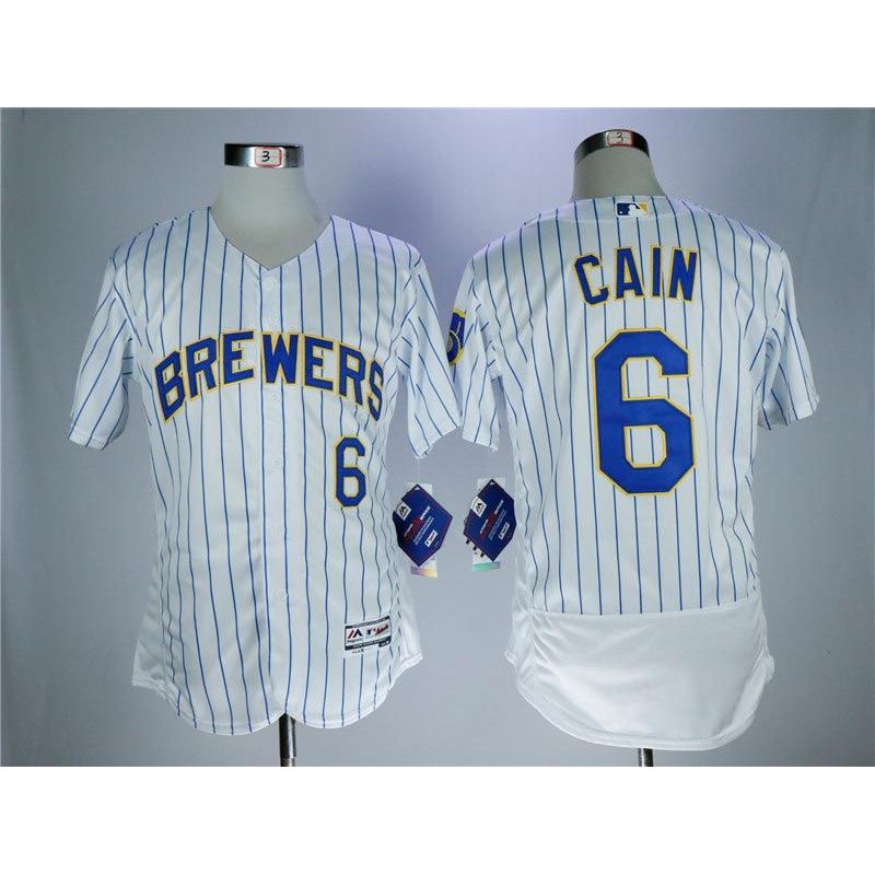 Cheap Lorenzo Cain Brewers Jersey From China White Blue stripes Flex Base #6 Cheap Lorenzo Cain Brewers Jersey From China White Blue stripes Flex Base #6