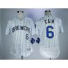 Cheap Lorenzo Cain Brewers Jersey From China White Blue stripes Flex Base #6