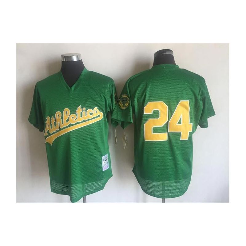 Cheap Rickey Henderson Athletics Jersey From China Green yellow-lettering throwback #24