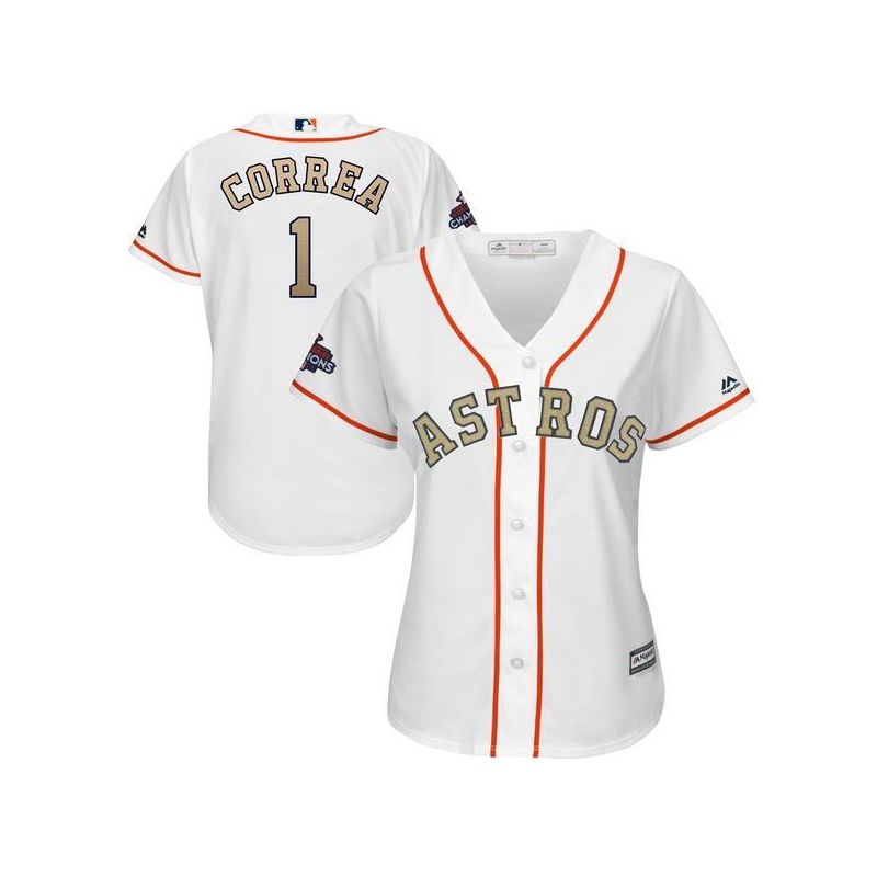 Cheap Rookie Correa Astros Women Jersey From China White Gold Program for World Series Champions #1