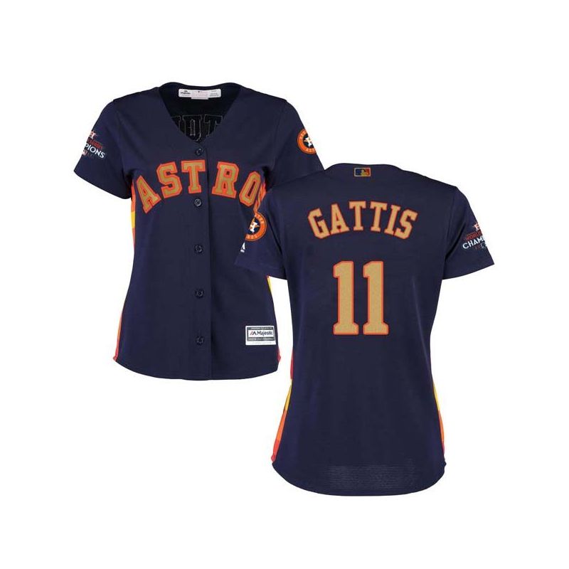 Cheap Evan Gattis Astros Women Jersey From China Blue Gold Program for World Series Champions #11