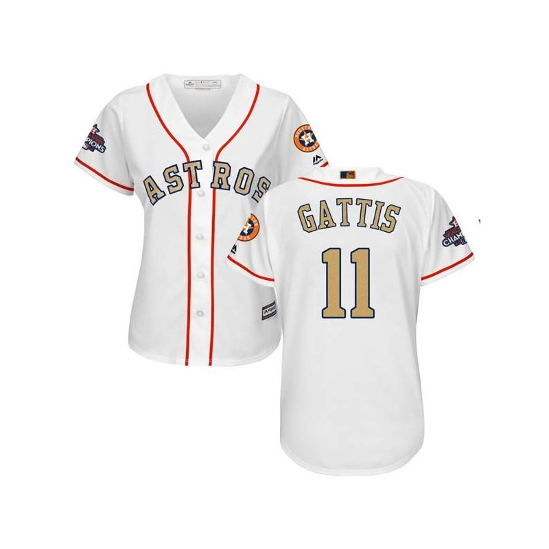 Cheap Evan Gattis Astros Women Jersey From China White Gold Program for World Series Champions #11