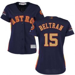 Cheap Carlos Beltran Astros Women Jersey From China Blue Gold Program for World Series Champions #15